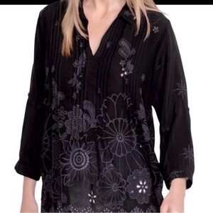NEW Johnny Was Lemmi Blouse Embroidered Black Women's Top Extra Small​